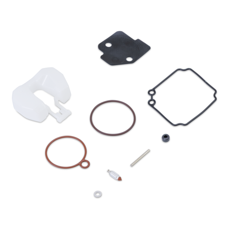 Collection of mechanical parts including gaskets and seals on a white background