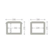 Two square frames with dimensions for the Dometic patrol 20 indicated on a white background