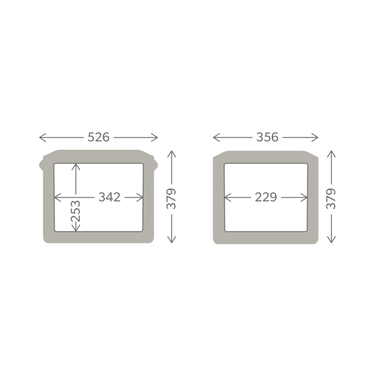 Two square frames with dimensions for the Dometic patrol 20 indicated on a white background