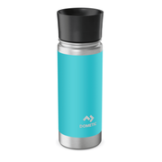 Turquoise Dometic tumbler with black lid on a white background