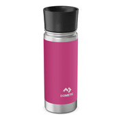 Pink tumbler with black lid on a white background, featuring the Dometic logo.