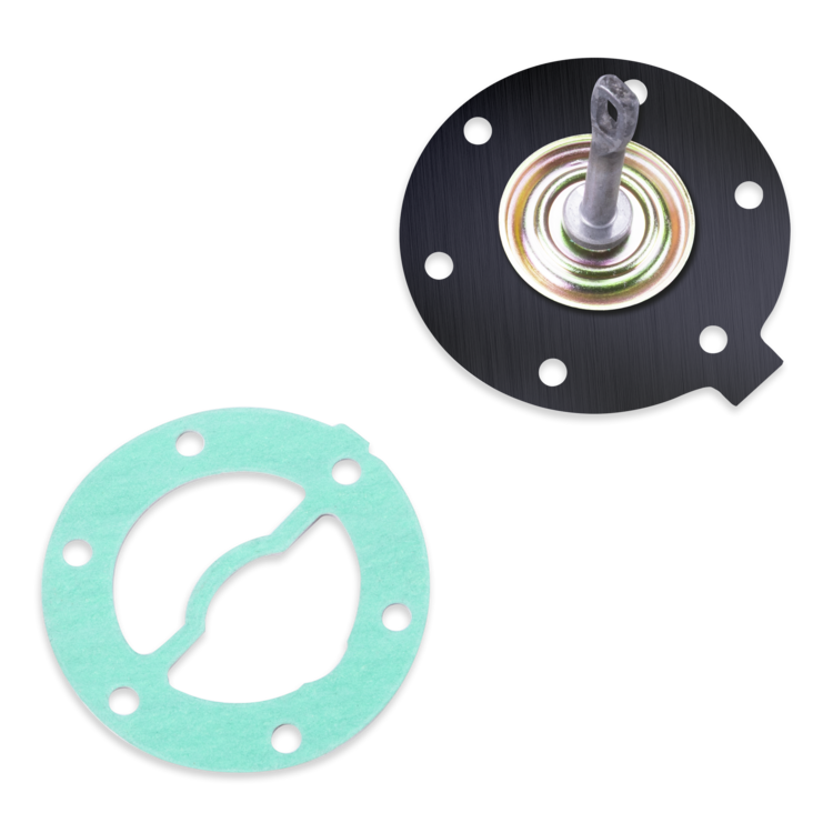 A replacement mechanical gasket set featuring a mint green circular gasket and a black circular metal plate with a central silver shaft and spring assembly, shown on a white background.