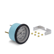 Mechanical tachometer with mounting bracket and gaskets on a white background