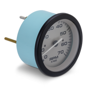 RPM gauge with blue casing on a white background