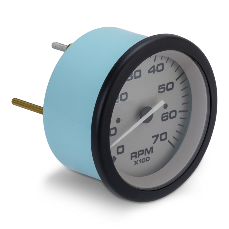 RPM gauge with blue casing on a white background