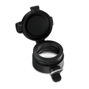 An open black Dometic water bottle lid on a white background