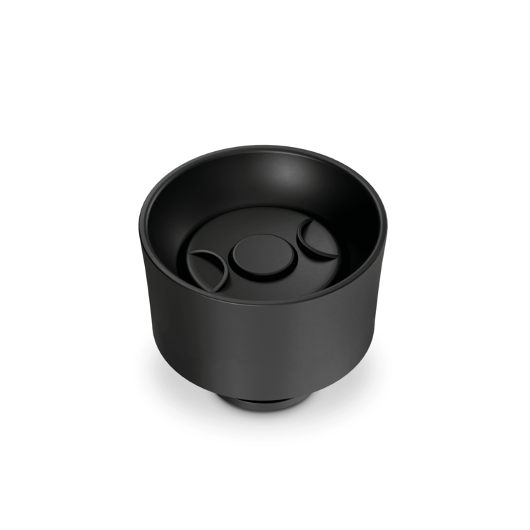 Black Dometic replacement water bottle cap on a white background