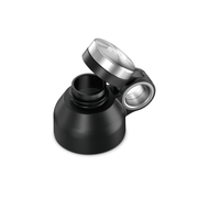 Black and silver water bottle cap on a white background