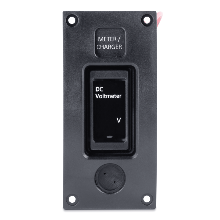 Black voltmeter panel on a white background