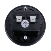 Rear view of black hour meter with 'QC Passed 33' label on a white background