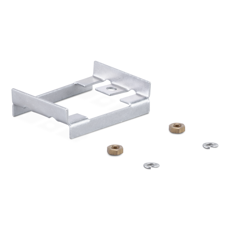 Metal bracket with hardware on a white background