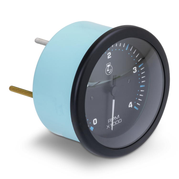 Blue RPM gauge on a white background