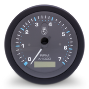 RPM gauge with black casing on a white background