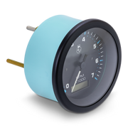 Mechanical tachometer with blue casing on a white background