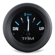 Black trim gauge with blue indicators on a white background