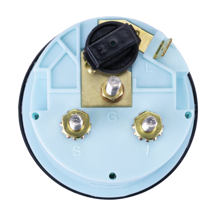 Close-up of a trim gauge with a light blue background