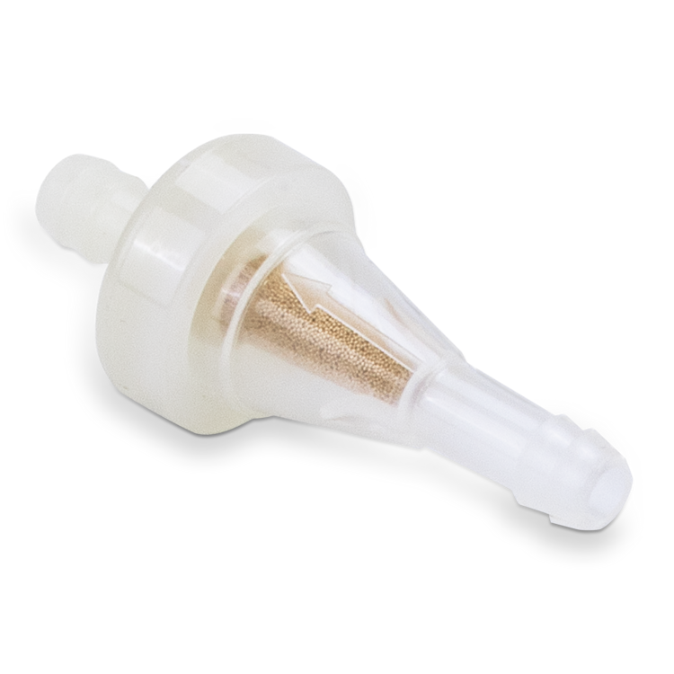 A clear Prime Line fuel filter on a white background