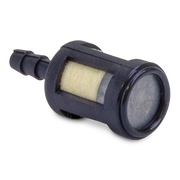 Prime Line fuel filter laying on its side on a white background