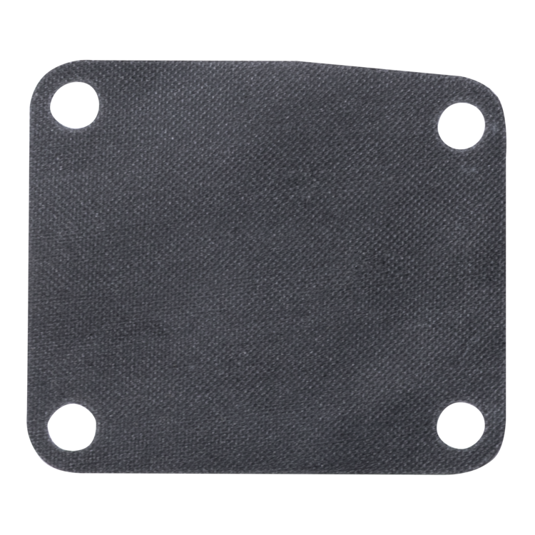 A square black fuel pump diaphragm with rounded corners and four pre-drilled holes, shown on a plain white background.