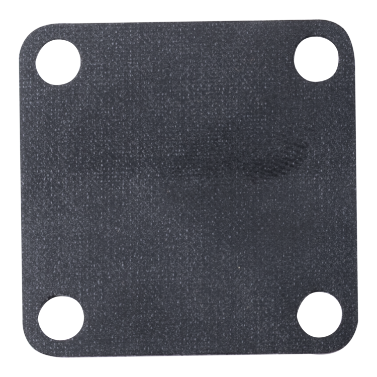 A square black fuel pump diaphragm with rounded corners and four circular cutouts, shown on a plain white background.
