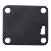 A black rectangular fuel pump diaphragm with rounded corners, featuring four pre-drilled circular holes and a small slot cutout on the right side, shown against a plain white background.