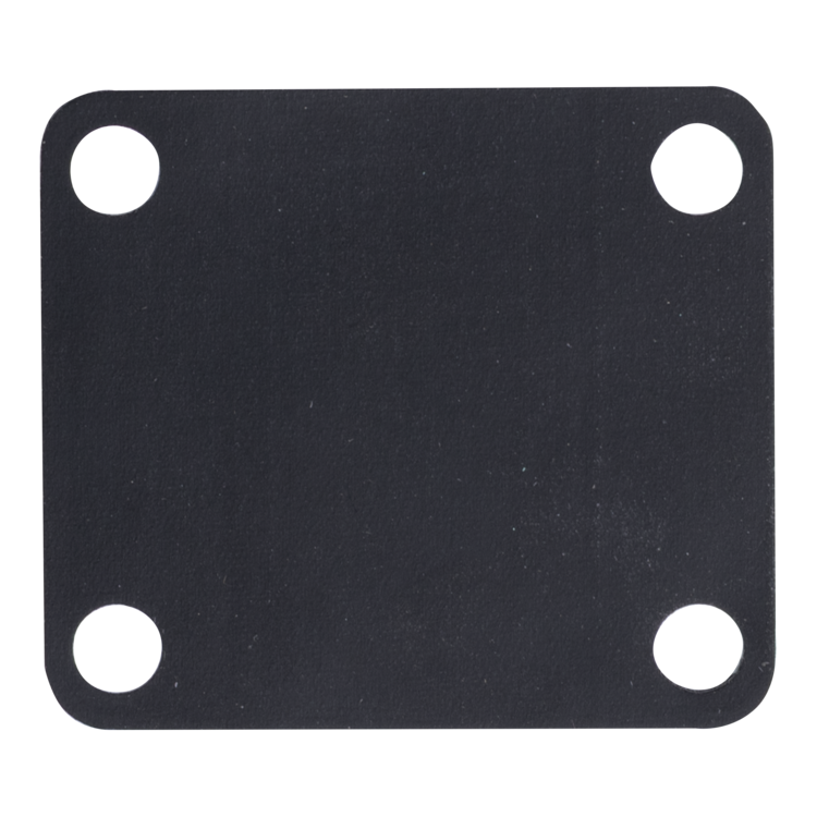 A square black fuel pump diaphragm with rounded corners and four evenly spaced circular holes, shown on a plain white background.