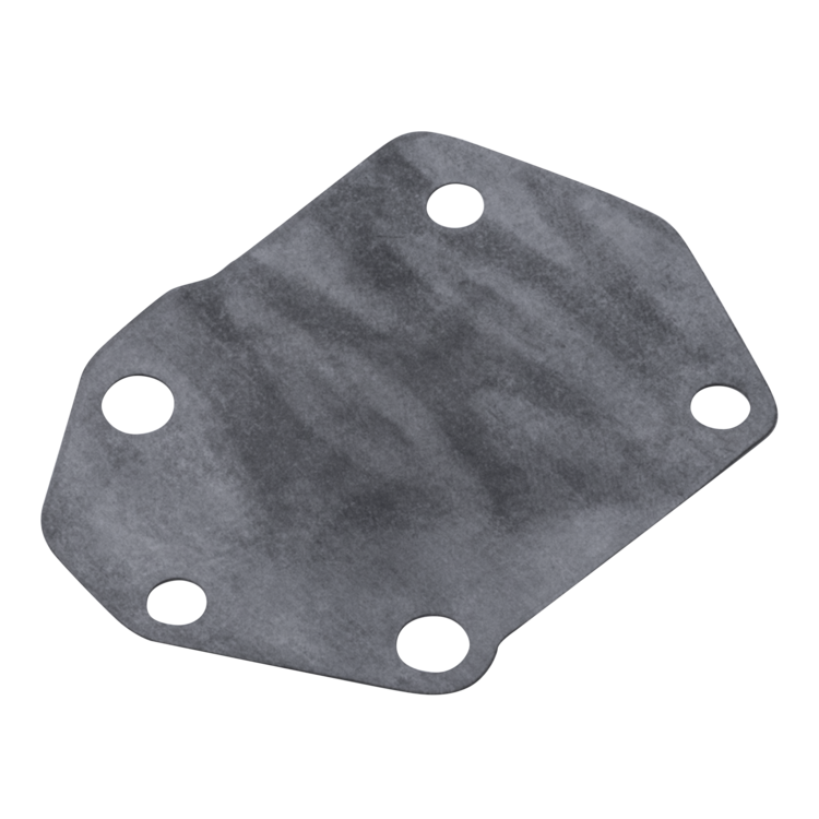 A dark fuel pump diaphragm with four pre-drilled circular holes, shown on a solid white background.