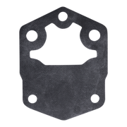 A black fuel pump diaphragm with a hexagonal shape and four pre-drilled circular holes, shown on a solid white background.