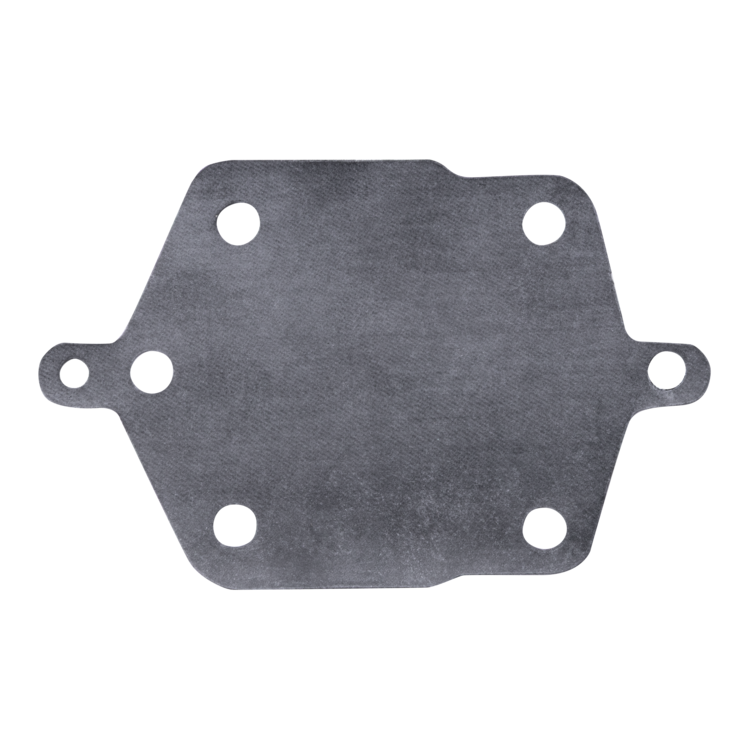 A dark gray fuel pump diaphragm with four pre-drilled circular holes and two side tabs, shown on a plain white background.