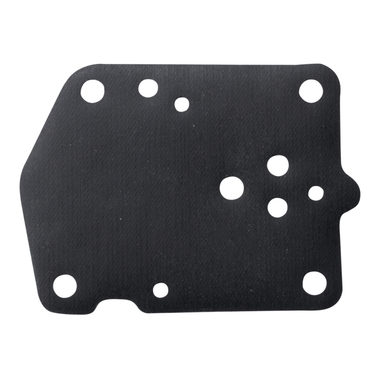 A black fuel pump diaphragm with multiple circular cutouts, shown on a plain white background.
