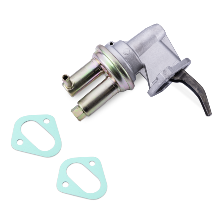 A metal solenoid valve with a black plastic lever, shown on a white background with two light blue gaskets.