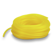 Coiled yellow Prime Line fuel line on a white background