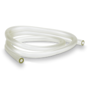Coil of white rubber hose on a white background