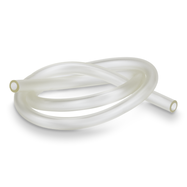 Clear silicone tube on a white background