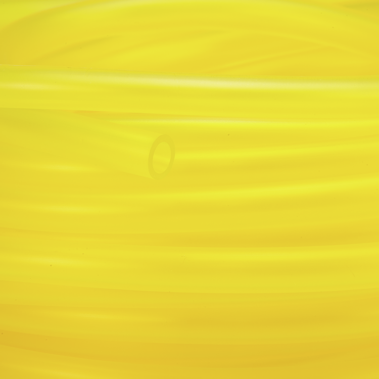 Close-up of a 50' roll of yellow Prime Line fuel tubing on a white background