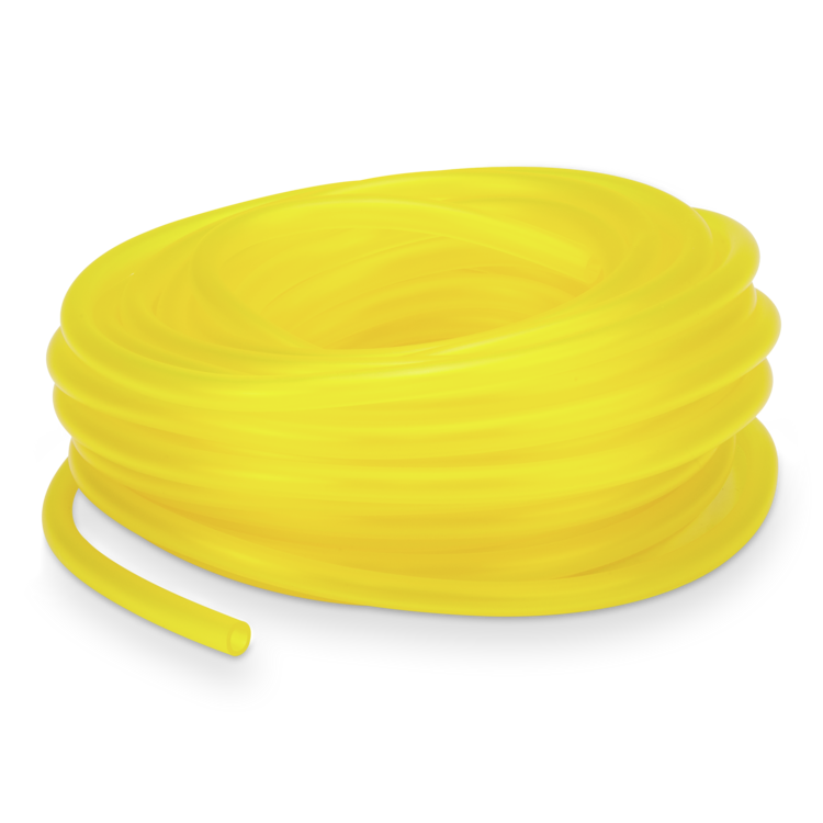 50 foot roll of yellow Prime Line tubing on a white background