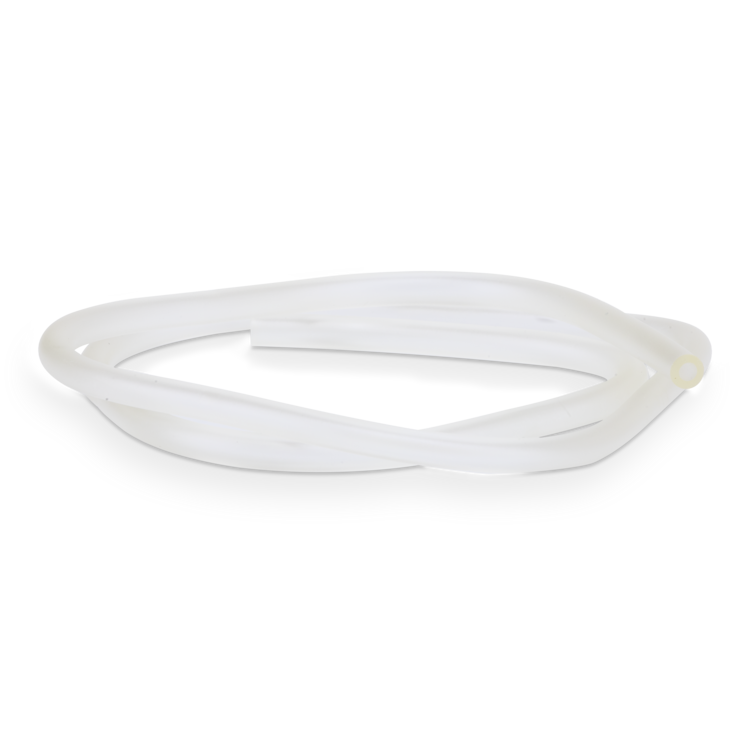 Clear silicone tube on a white background