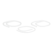 Three small coils of clear fuel tubing on a white background