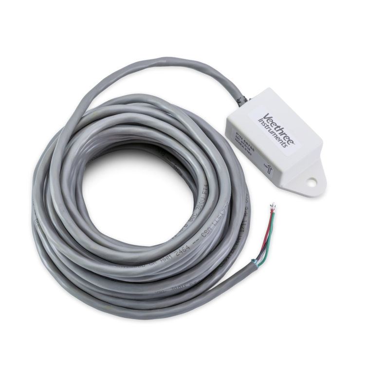 A coiled gray industrial cable with a white rectangular box and a small multi-colored wire connector, shown on a plain white background.