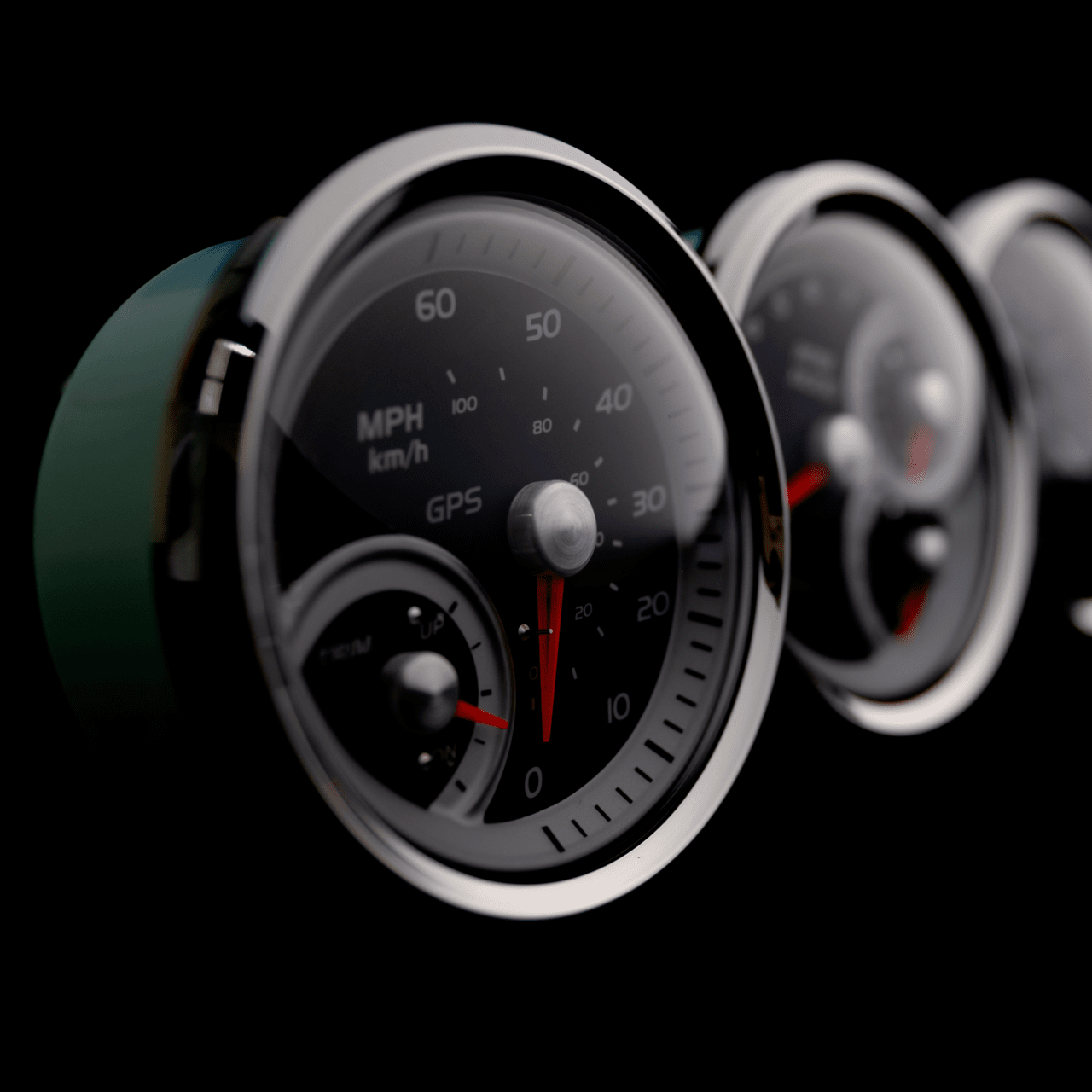 Three Sierra boat gauges against a black background
