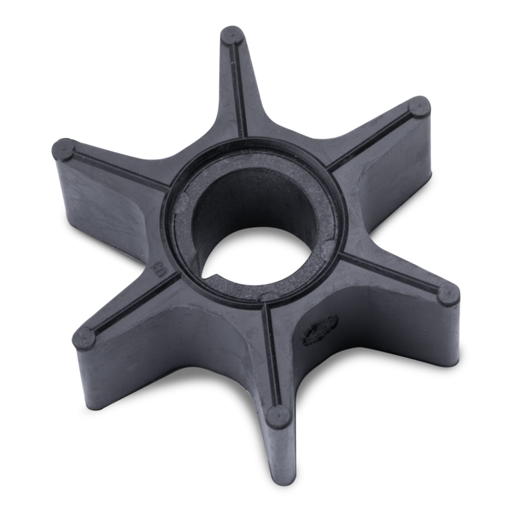 A six-blade plastic water pump impeller, shown from a top-down perspective on a clean white background.
