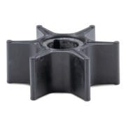 A black plastic six-blade impeller wheel shown on a solid white background.