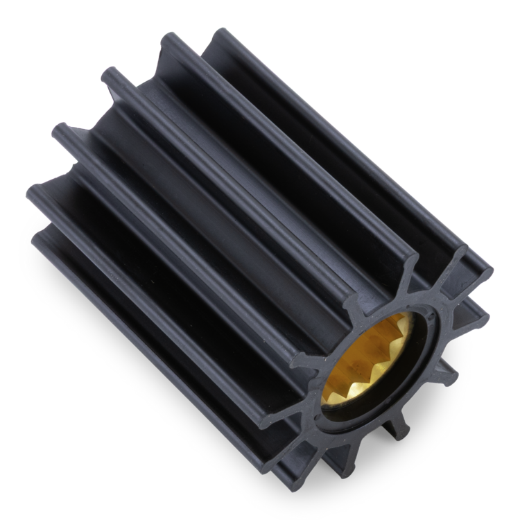 A black impeller with a gold-colored internal splined shaft, shown on a clean white background.