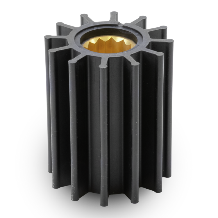 A black impeller with a gold-colored internal splined shaft, shown on a clean white background.