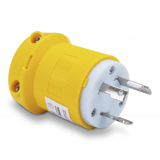 Yellow electrical plug on a white background