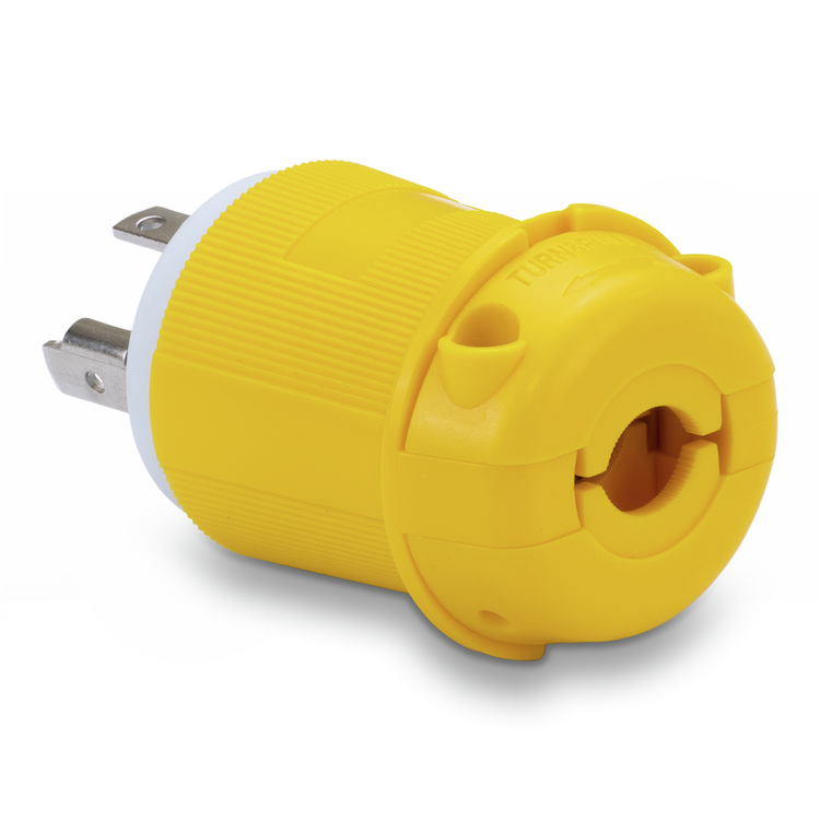 Yellow electrical plug on a white background