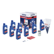 SIERRA oil change kit with bottles, funnel, and box on a white background