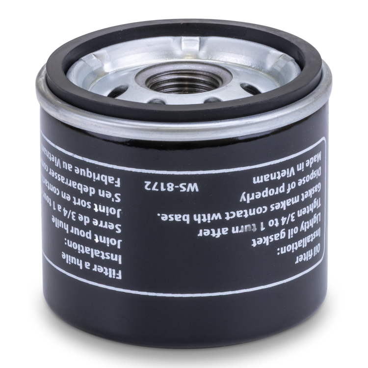 Black Prime Line oil filter with white text on a white background