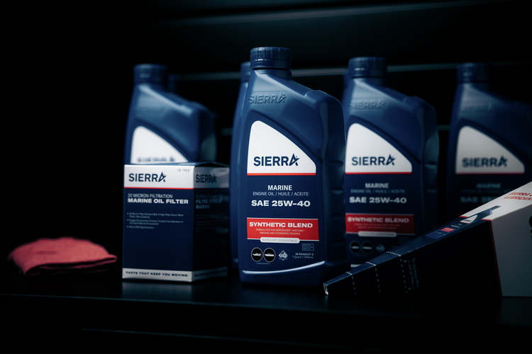 Sierra marine oil bottles on a dark background