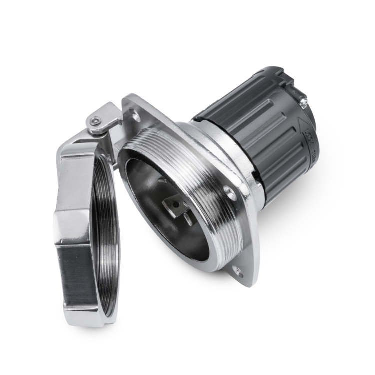 Metallic connector on a white background